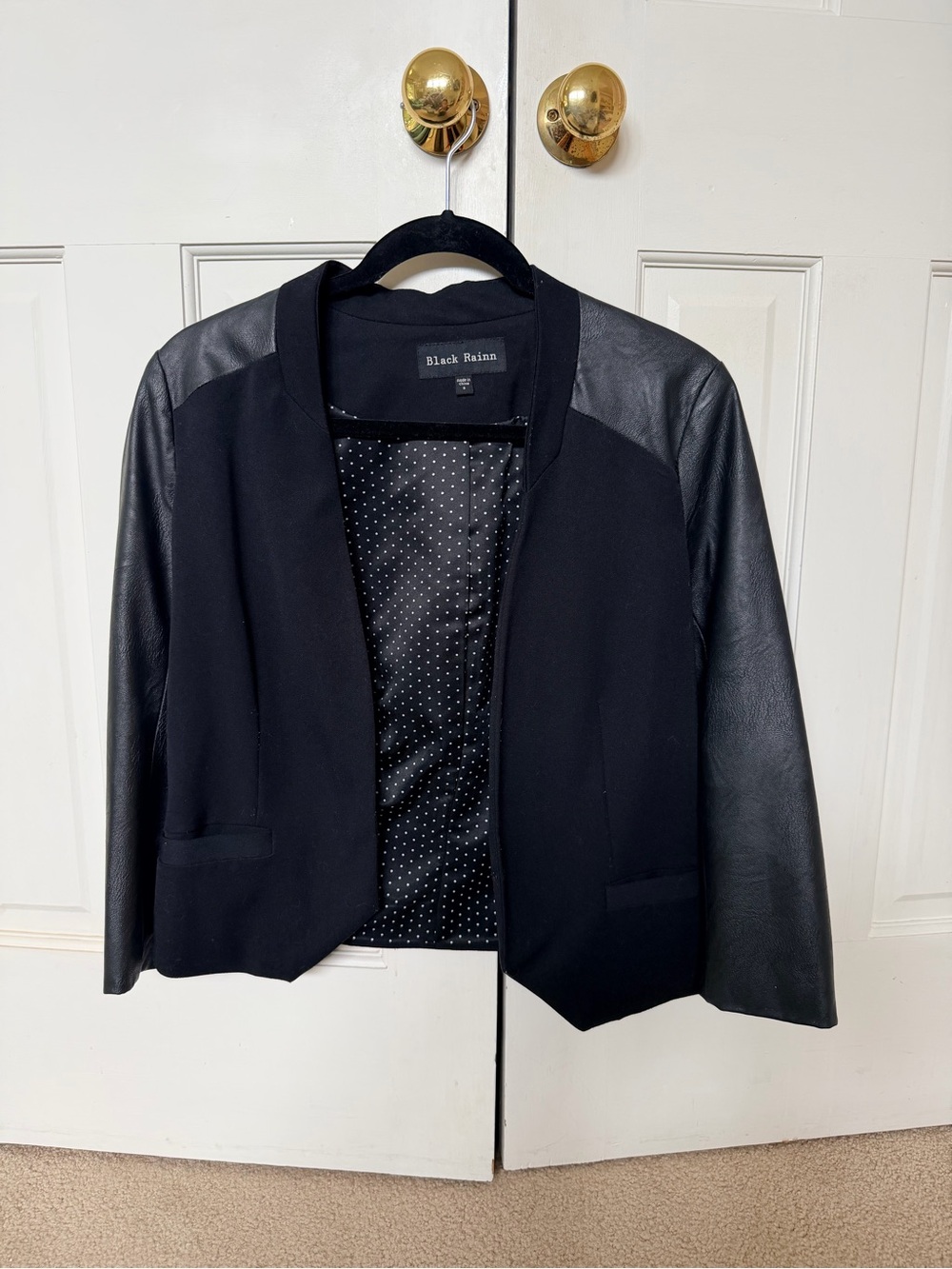 Black Rainn Black Mixed-Media Blazer with Faux-Leather Sleeves